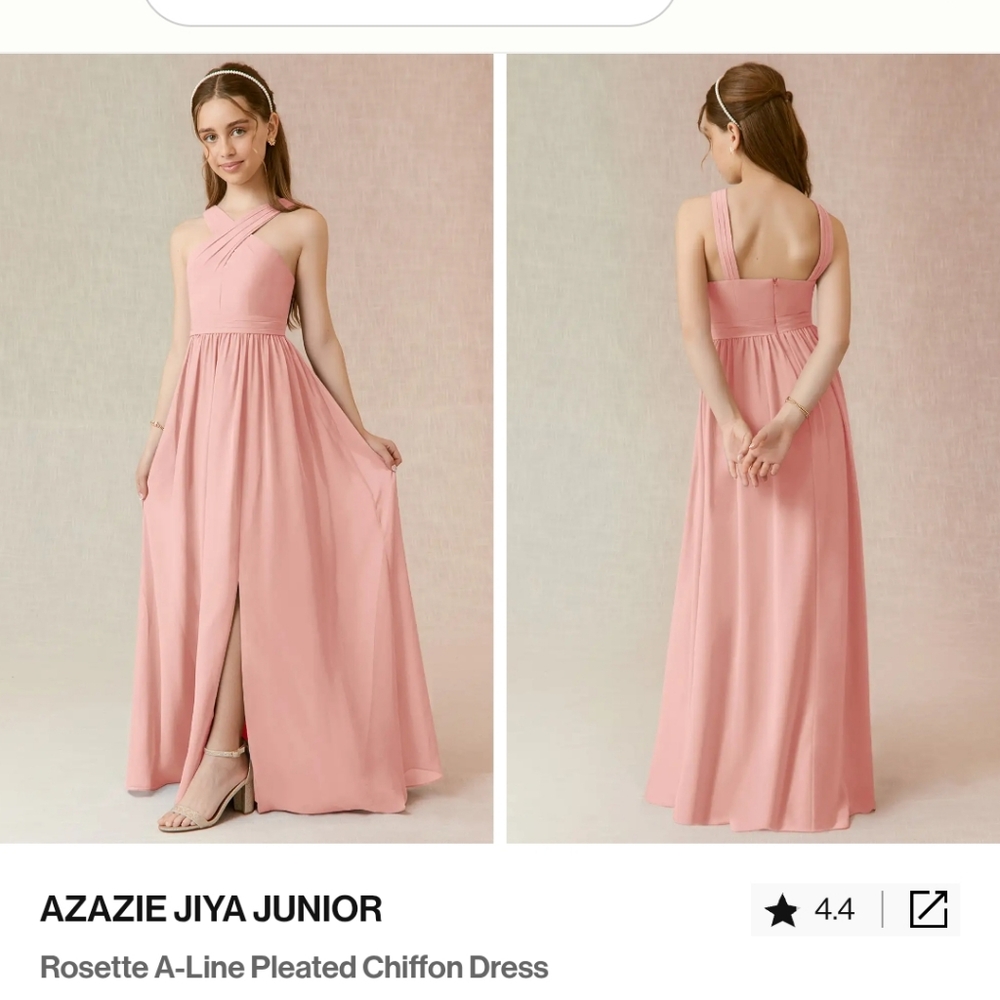 Azazie Rosette Pleated Pink Chiffon Dress
